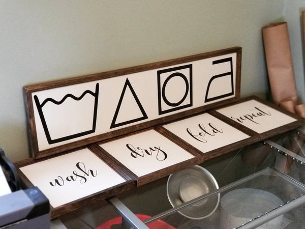 wash dry fold repeat signs, set of four signs, laundry sign, laundry decor, mudroom decor, laundry room sign, farmhouse sign set