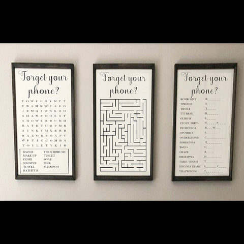 Forget your phone sign, set of 3, word search, scramble AND maze