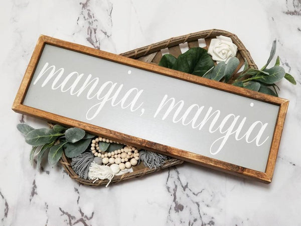 Mangia, Mangia large wood sign, framed wood sign, kitchen sign, Italian sign, farmhouse sign, Tuscan decor, signs for kitchen, wood eat sign