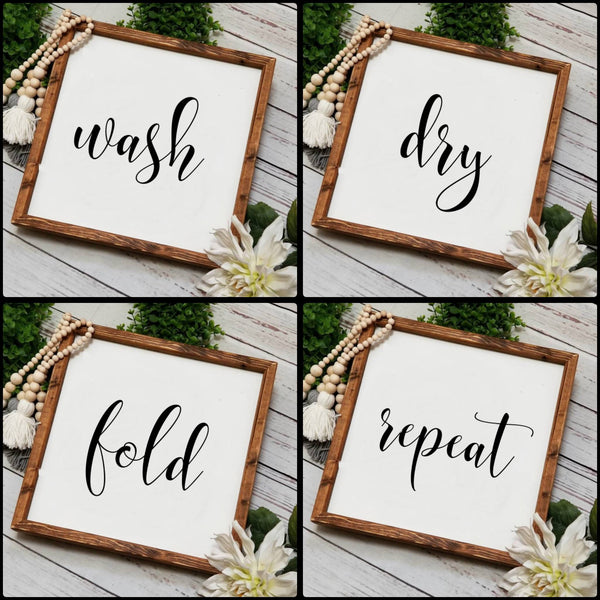 wash dry fold repeat signs, set of four signs, laundry sign, laundry decor, mudroom decor, laundry room sign, farmhouse sign set