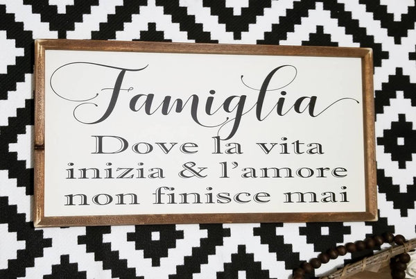 Famiglia sign, where life begins and love never ends sign