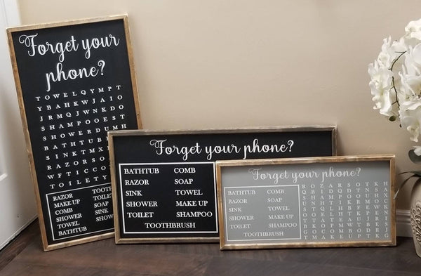 Forget your phone word search sign horizontal