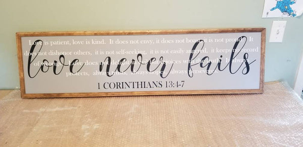 Corinthians sign | love is patient, love is kind,  above the bed sign