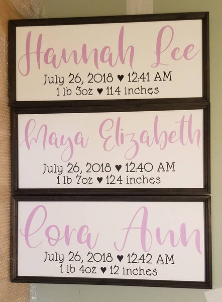 Birth stats sign, nursery name sign