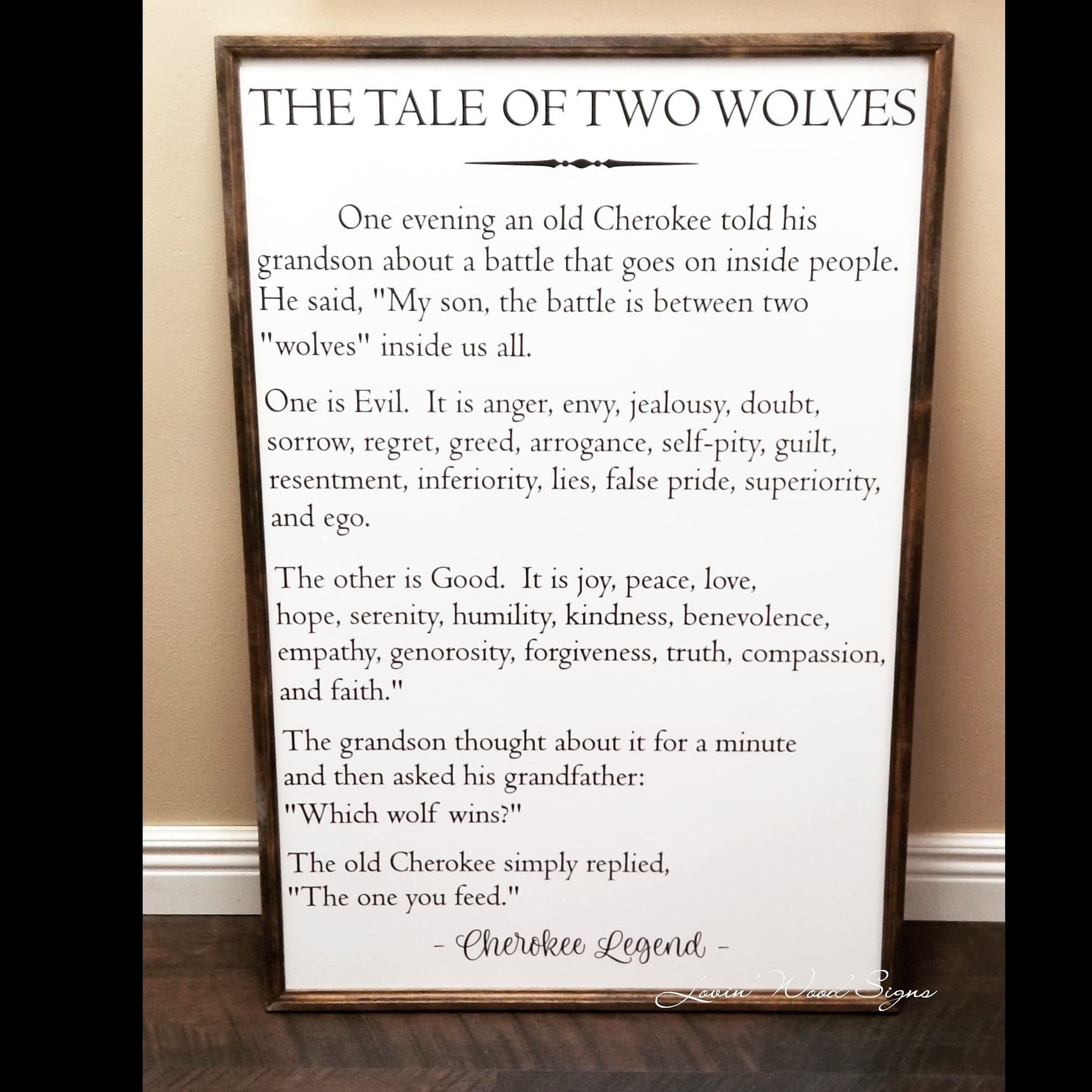 Tale of two wolves sign, Inspirational quote sign, Native American decor,  Sign, Wolf art, book page sign, FREE SHIPPING