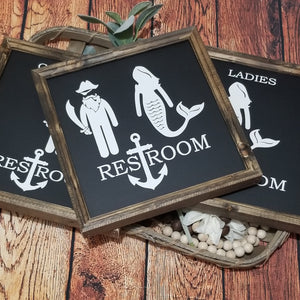Mermaid pirate restroom sign, restroom sign, mermaid sign, nautical decor Sign, funny bathroom sign, farmhouse sign, bathroom decor