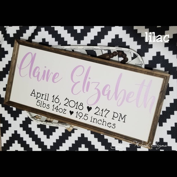 Birth stats sign, nursery name sign