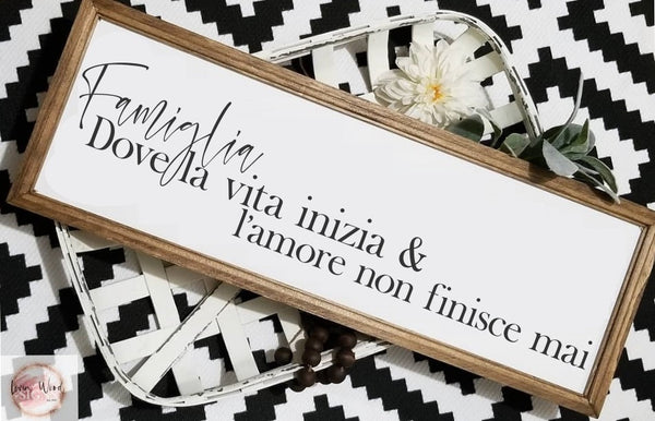 Famiglia sign, where life begins and love never ends sign