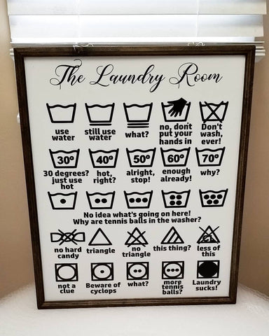 Laundry symbols sign, funny laundry room sign
