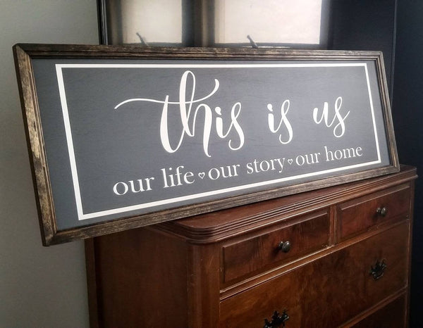 This is us sign, our life our story our home, This is us, farmhouse decor, framed wood sign,  , living room decor